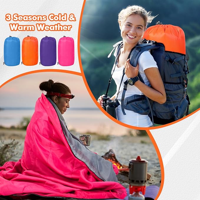 Macarrie 4 Pcs Bulk Sleeping Bags for Homeless Donation Shelter Adults 0 Degree Waterproof Backpack Bags with Compression Sack for Cold Weather Emergency Hiking Camping Warm