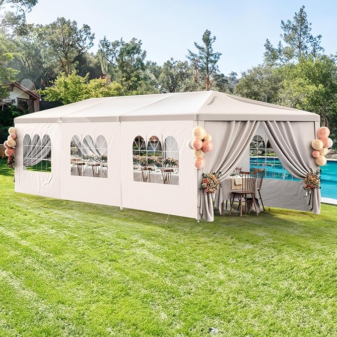 Outdoor Party Tent 10x30 Wedding White Tents for Parties, Heavy Duty Canopy Event Gazebo Shelter with 8 Removable Sidewalls Waterproof Party Wedding BBQ Events