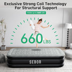 Sebor Air Mattress Twin with Built-in Pump 18", Comfortable Self-Inflating Air Mattress with High-Speed Pump, Durable Blow Up Mattress Twin with Storage Bag for Guests, Camping, Travel