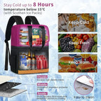 Backpack Cooler with Double Decker & 12 Ice Packs- Keeps 36 Cans Cold for Up to 24 Hours- Waterproof & Leak Proof Insulated Cooler Backpack- Stylish Cooler Bookbag for Women Travel Work Beach