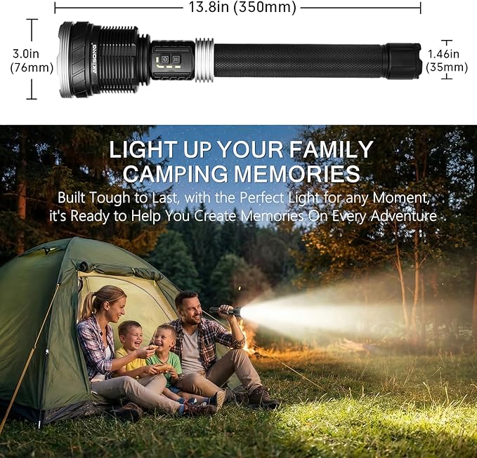 Rechargeable Flashlight 15,000 High Lumens, 120W XHP360 LED Super Bright Tactical Zoomable Flashlights with USB Output, Large Capacity Powered Waterproof Flash Light for Emergencies, Camping, Hunting
