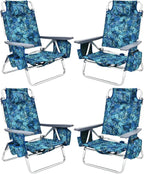 Tangkula Set of 4 Backpack Beach Chair, 5-Position Lay Flat Beach Chairs with Cooler Bag, 2 Cup Holders, Towel Bar, Lightweight Low Folding Beach Chair with Backpack Straps, Navy