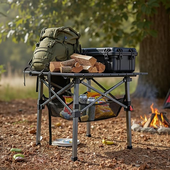 Folding Camping Table, Portable Lightweight Beach Tables for Sand Foldable, Aluminum Roll-up Folding Square Table for Outdoor Camping, Picnic, Card, Travel