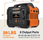 Generac 1086Wh Portable Power Station with Lithium-Ion Battery - Clean, Emission-Free Power - Wirless Charging Pad and Compact Design - Camping, RV, Indoor/Outdoor Use - Orange/Black