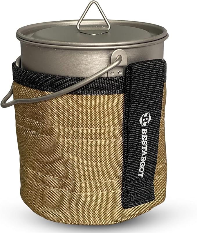 Bestargot Camping Titanium Pot, 750ml Outdoor Cup with Insulation Cup Carrier, Titanium Camping Drinkware, 132g Lightweight and Large Capacity