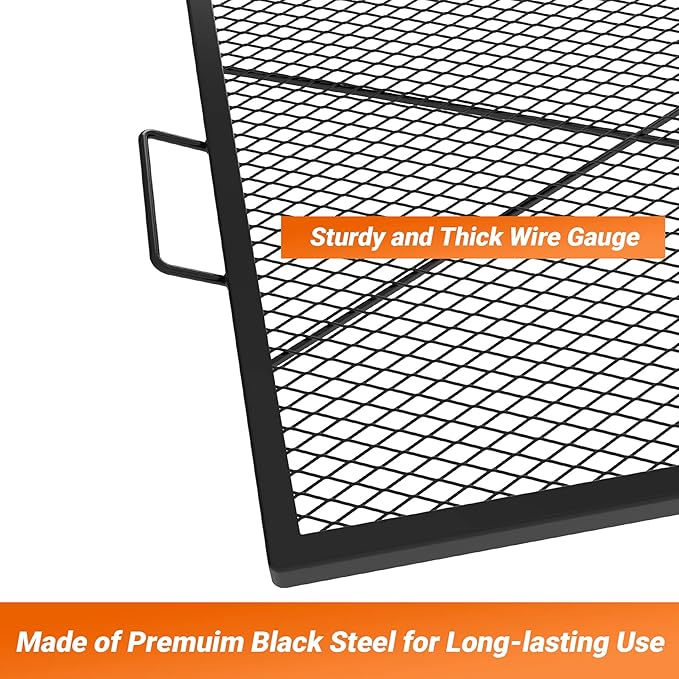 onlyfire Square Fire Pit Grill Grate, Heavy-Duty Steel Grate with Heat-Resistant Coating, Diamond Mesh & X-Marks Design for Outdoor BBQ, Camping, Backyard Gatherings - 30 inch
