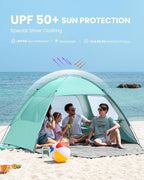 OutdoorMaster Beach Tent for 3/4/6/8 Person - Easy Setup Sun Shade Shelter, Portable Beach Shade Sun Canopy with UPF 50+ UV Protection, Removable Skylight Family Size