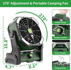 20000mAh Portable Camping Fan Rechargeable Portable fans for Travel Battery Powered Fan with LED Lantern,270° Rotation,USB Desk Battery Rechargeable Tent for camping essentials with Hook
