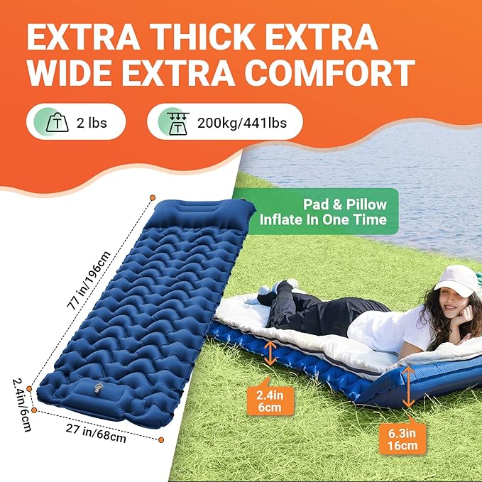 KingCamp Sleeping Pad for Camping, Inflatable Sleeping Pad Ultralight Connectable Camping Mattress with Pillow Built-in Foot Pump for Backpacking Hiking Tent Cot (Grey)