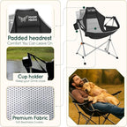 Hammock Camping Chair – Folding Swing Chair with Headrest & Cup Holder, 300 lbs Support, Breathable Mesh, Portable & Lightweight for Outdoor, Camping, Fishing, Patio & Travel
