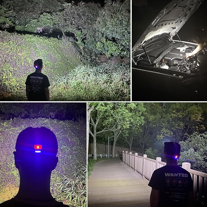 Headlamp LED Headlight Rechargeable 22000 High Lumen USB Head Light, Head Lamp COB Floodlight with Red Light for Adults - Night Fishing, Construction, Maintenance - 90° Adjustable