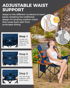 KingCamp Oversized Camping Folding Chair, Heavy Duty 450 LBS with Lumbar Support, Padded seat with Cup Holder&Cooler Bag, Ideal for Camp, Fishing, Sports Event, Backyard, Patio, Lawn(Blue/MediumGrey)