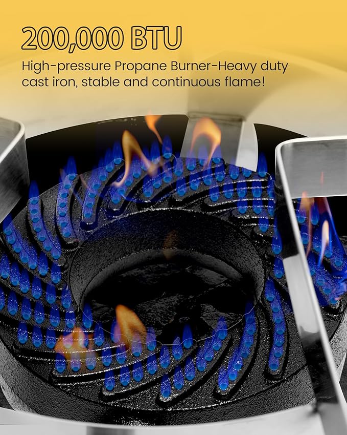 AOSION 200,000/BTU Stainless Steel Single Burner Propane Stove,Heavy Duty Outdoor Propane Burner Gas Stove Cooker,High-Pressure Outdoor Burner for Cooking for Turkey Fryer,Crawfish Boil,Home Brewing.