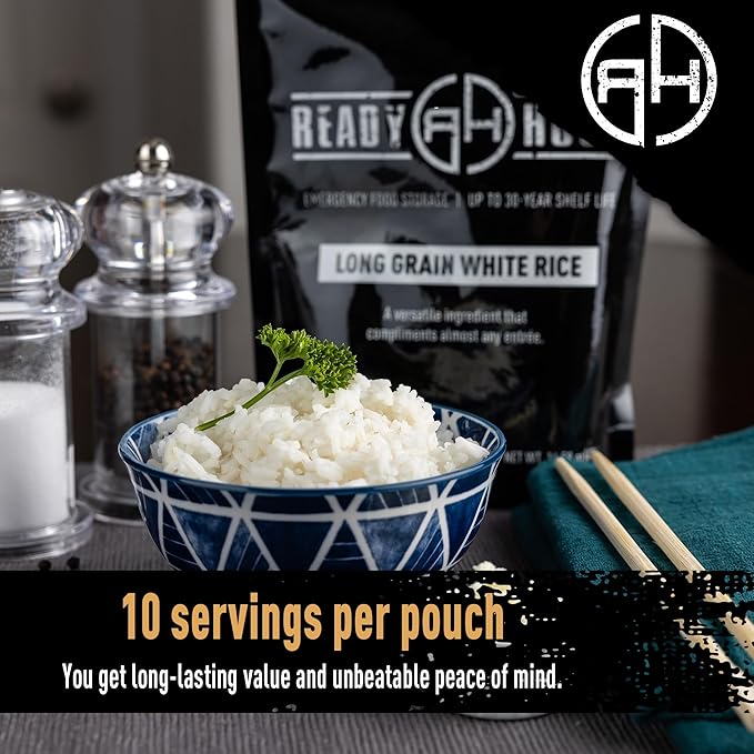 Ready Hour Long Grain White Rice Case Pack – 60 Servings (6 Pouches) – Non-Perishable Rice, Long Shelf Life, Emergency Food Supply, Bulk Storage, Survival Essentials, Instant Rice