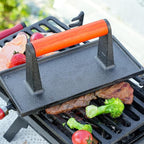 Sungmor Heavy Duty Cast Iron Grill Press, 8.7" x 4.3" Rectangel Burger Press Bacon Smasher with Wood Handle, Meat Steak Weight for Blackstone Grill,Outdoor Griddle, Kitchen Barbecue Press Tool