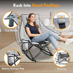 Slendor Oversized Heated Camping Chair with 2000mAh Battery, Padded & Pillow Heated Rocking Chair, 3 Adjustable Heat Settings Camping Rocker Chair for Easy Setup and Foldable Storage