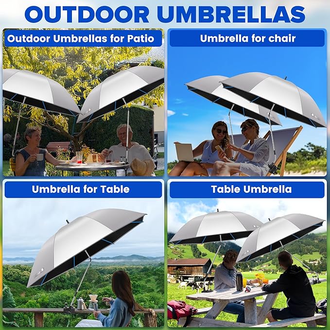 Beach Umbrella, 2PACK 48.7inch Chair Umbrella with Clamp adjustable 360°, UV Protection Large Camping Chair Umbrellas for Camping chair, Glof Cart,Table(Chair,Table not include)