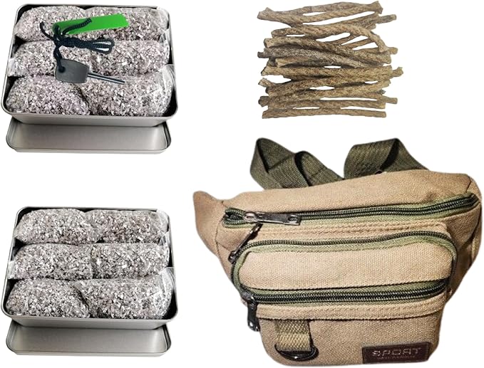Magnesium Fire Starter Kit with Ferro Rod – Emergency Survival Gear with 12 Bags 99% Pure Magnesium + Waist Bag Waterproof Tin for Camping, Hiking, Bushcraft