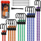 HORUSDY 21 - Piece Bungee Cord Set with Hooks & Straps, 10”/18”/24”/30”/36”/48” Heavy Duty Bungee Cords Assortment for Camping, Truck, Moving, Emergency, Outdoor Storage (30 Nylon Cable Ties Extra)