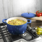 Crock-Pot Artisan 5-Quart Round Enameled Cast Iron Dutch Oven – Blue, Durable Heavy-Duty Cookware for Slow Cooking, Roasting, Baking with Lid