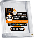 10' x 10' Clear Vinyl Tarp - Fire Retardant 20 Mil Super Heavy Duty Transparent Waterproof PVC Tarpaulin with Brass Grommets - for Patio Enclosure, Temporary Wall, Multipurpose - by Xpose Safety
