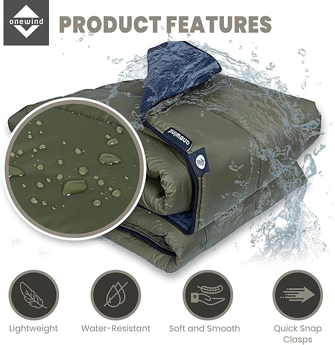 onewind Camping Blanket, Recycled Nylon Fabric Dupont Sorona Fillings, Warm, Puffy, Breathable, Windproof, Packable, Lightweight Camping Quilt for Outdoor Hiking Backpacking Travel Beach