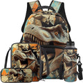 Dinosaur Backpack with Lunchbox Cool Kids Backpack Lightweight Trendy Bookbag for Boys 8-12 with Lunch Box 4 Piece School Bag for Boys 7-8 Outdoor Daypack Travel Back to School Gifts