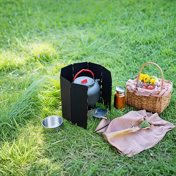 Black Camping Stove Windscreen,Lightweight Aluminum Outdoor Windshield Gas Stove Wind Screen for Camping, Wind Guard Glamping, Hiking, Picnic, Backpacking