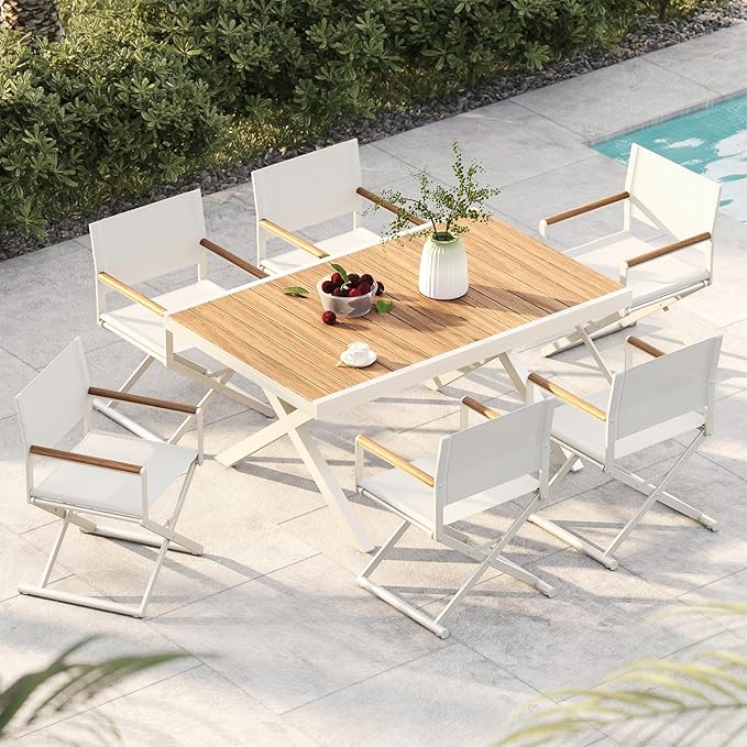 Grand patio Extra-Wide 2-Pack Directors Chairs, Folding Dining Chair Set of 2 with Sling and Woodgrain Armrests, Outdoor, Apricot