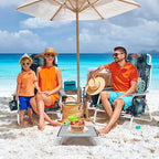 Tangkula Backpack Beach Chair with Table, 5-Position Lay Flat Chairs with Cooler Bag, 2 Cup Holders, Towel Bar, Lightweight Low Folding Chair with Backpack Straps