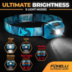Foxelli USB‑C Rechargeable LED Headlamp – Ultra‑Light 2.4 oz & Bright 180 Lumens – Red/White Light, 5 Modes, IPX5 Waterproof, 40 h Runtime for Trail Running, Camping, Hiking