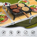 VINGLI Small Folding Table Portable 3FT Aluminum Foldable Camping Table for Picnic Card Table with 3 Adjustable Height & Carry Handle for Outdoor Indoor Hiking Camp BBQ Beach-Natural