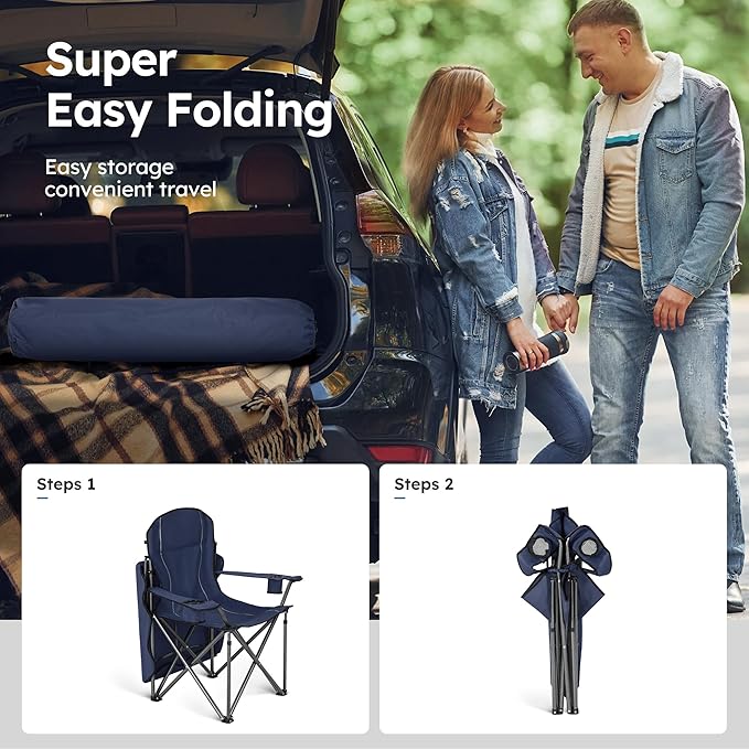 ALPHA CAMP Heavy Duty Canopy Lounge Chair Sunshade Hiking Travel Chair with Cup Holder
