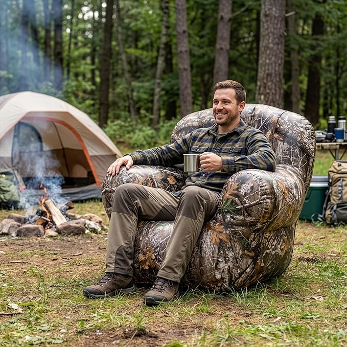 Air Candy Realtree® Camo Inflatable Outdoor Armchair – Heavy-Duty Puncture-Resistant Bottom – Ultra-Comfortable Camping, Tailgating & Outdoor Lounge Chair – Supports 250 lbs – Portable & Easy Inflate
