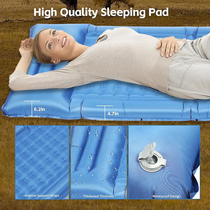 Camping Sleeping Pad, Self-Inflating Sleeping Mats with Pillow,Thick 6.2 Inch Ultralight Sleeping Pad with Built-in Foot Pump for Camping Backpacking Hiking Traveling Tent