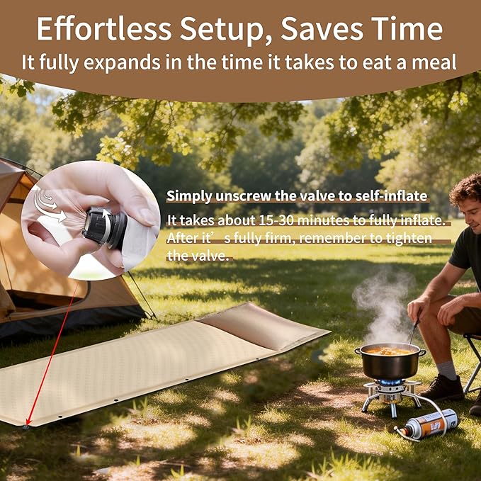 Self-Inflating Camping Mat - 1.2"/2" Thick Portable Air Mattress with Pillow for Outdoor, Hiking & Travel (Offwhite 1.2" for Single)