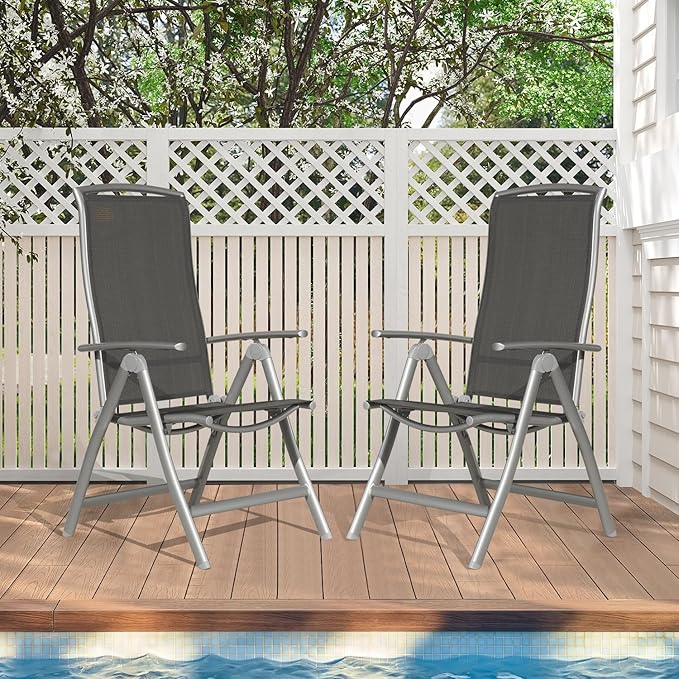 Domi Patio 2-Pack Folding Lounge Chairs - Adjustable Reclining Outdoor Chairs with Aluminum Frame & Textilene Seat for Patio, Pool, Beach, Camping