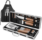 Kaluns Grilling Accessories, Dad Gifts for Fathers Day, Mothers Day Grilling Gifts, Heavy Duty Stainless Steel BBQ Tool Set for Outdoor Grill with Aluminum Case and Apron, Birthday Gifts for Men