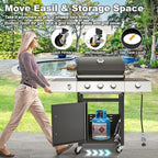 MELLCOM Upgraded 36,000 BTU Stainless Steel Burner Barbecue Grill, 3 Burner BBQ Propane Gas Grill with Cast Iron Grates & Side Stove for Patio, Camping, Outdoor Cooking