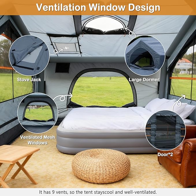 Inflatable Tents for Camping - Easy Blow Up Glamping Tent with Hand Pump, Waterproof PVC Air Inflatable Tent House for Family Weekend Camping