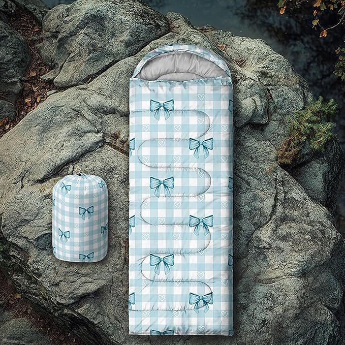 Colorful Bow Sleeping Bag, 3 Season Warm Cool Weather, Hand Drawn Bow Camping Sleeping Bag for Adult, Cute Bowknot Camping Backpacking for Outdoor Traveling Hiking Hunting Gear Equipment