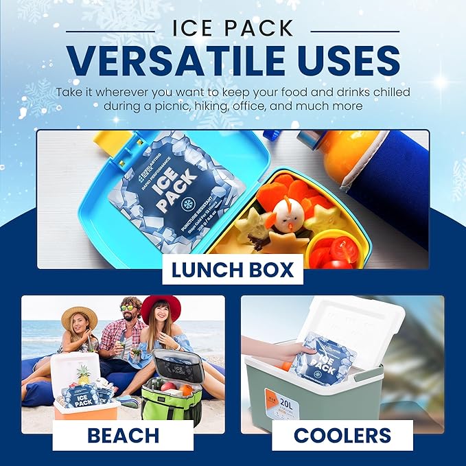 Rapid Performance Reusable Ice Packs for Lunch Boxes, Lunch Bags or Coolers | 4 Pack | Cold for Up to 12 Hours | Ice Packs for Cooler, Long Lasting for Camping, Beach, & School