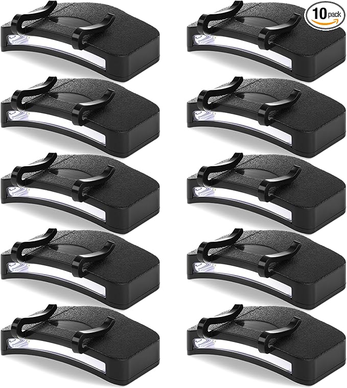 Hortsun 10 Pcs Hat Light Clip COB Cap Lights Clip on Hat Headlamp Battery Powered Cap Brim Lamp Black Waterproof Ultra Bright Headgear Flashlight for Hunting Camping Fishing Hiking