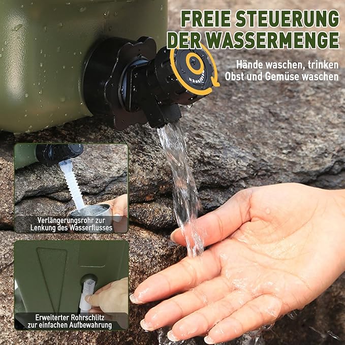 3.2 Gallon Water Jug,12L Portable Water Container with Spigot, Cleaning Brush, Detachable Hose & Extra Lid, Dual Handles Design, BPA-Free Camping Hydration Canteen, Outdoor Tank Storage PE - Green