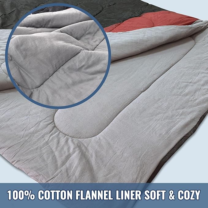Double Sleeping Bag for Adults Machine Washable 2 Person Camping Sleeping Bag Queen Size Waterproof with Compression Sack for Cold Weather 3-4 Seasons
