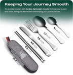 Portable Travel Silverware Set With Case, Includes 5 Pcs of Travel Utensils With Case, Stainless Steel Flatware Set For Camping, Easy to Travel, Lightweight (Silver), Medium, TL-05S