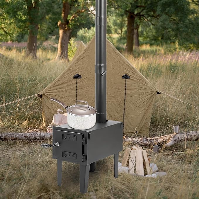 KUAFU Wood Burning Stove Tent Camping Stove for Outdoor Cooking Fishing Hiking Travel Portable Heater with Storable Chimney Pipes Mini Wood Stove