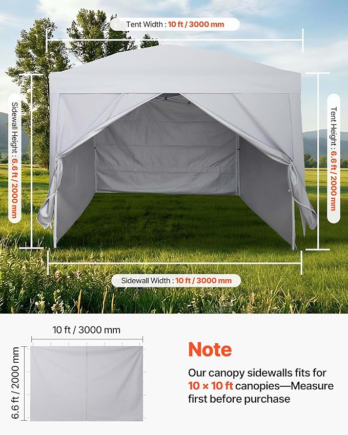 VEVOR Canopy Sidewalls, Fit for 10 x 10 ft Pop Up Canopy Tent, Tent Side Walls w/Waterproof Sunlight Protection Layer for Outdoor Event Tents, Vendor Booth, Camping (3 Sidewalls + 1 Door Curain Only)