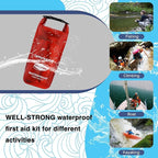 Boat First Aid Kit Waterproof, WELL-STRONG Marine Emergency Kit with Roll Top Dry Bag for Boating Fishing Kayaking – Water-Resistant Contents for Camping & Beach（Transparent Red）