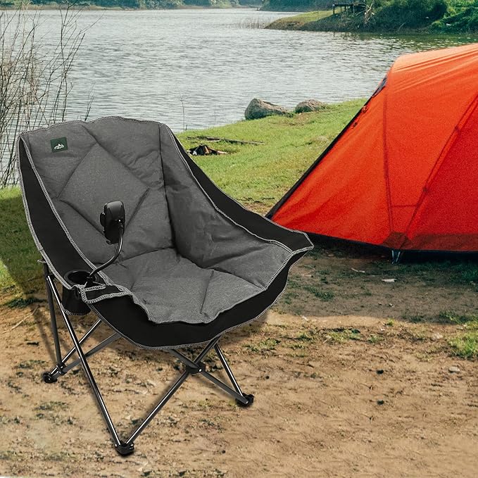 Northroad Oversized Foldable Camping Chair with Cell Phone Holder,Outdoor Padded Lawn Chair w/Cup Holder,Carry Bag for Beach, Hiking, and Picnics,Heavy-Duty 300-lbs Capacity, Black